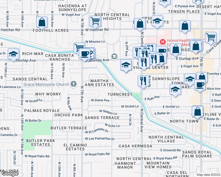 map of restaurants, bars, coffee shops, grocery stores, and more near 8738 North 3rd Avenue in Phoenix