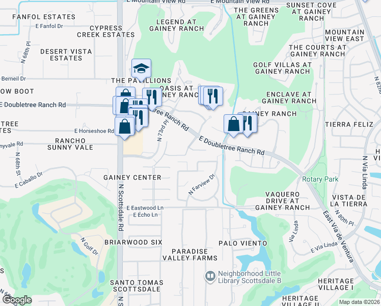 map of restaurants, bars, coffee shops, grocery stores, and more near 7503 East Sunnyvale Drive in Scottsdale