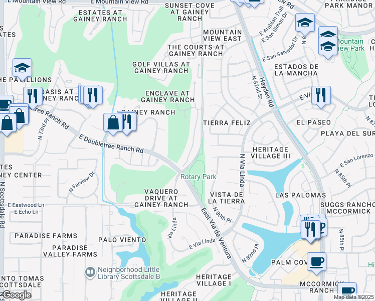 map of restaurants, bars, coffee shops, grocery stores, and more near 7878 East Gainey Ranch Road in Scottsdale