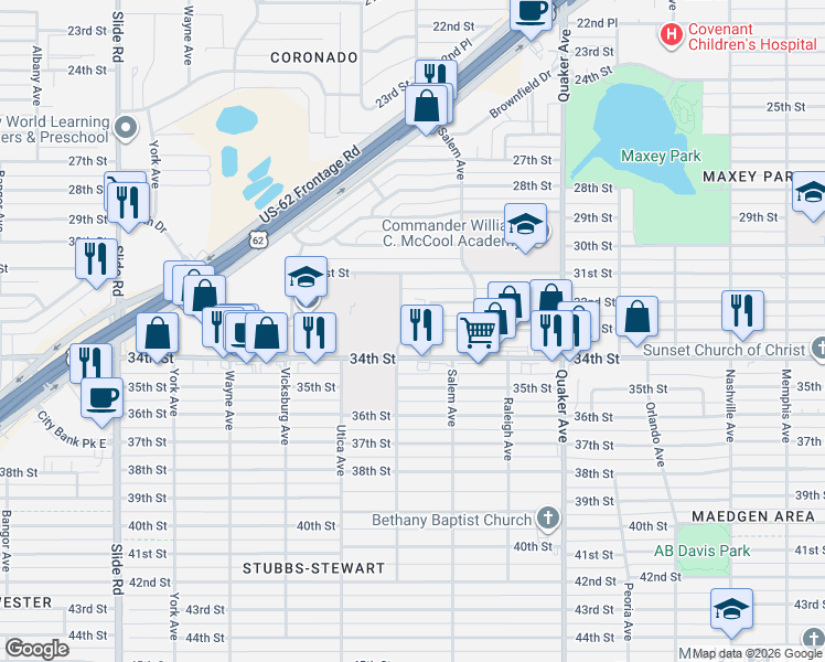 map of restaurants, bars, coffee shops, grocery stores, and more near 3333 Toledo Avenue in Lubbock