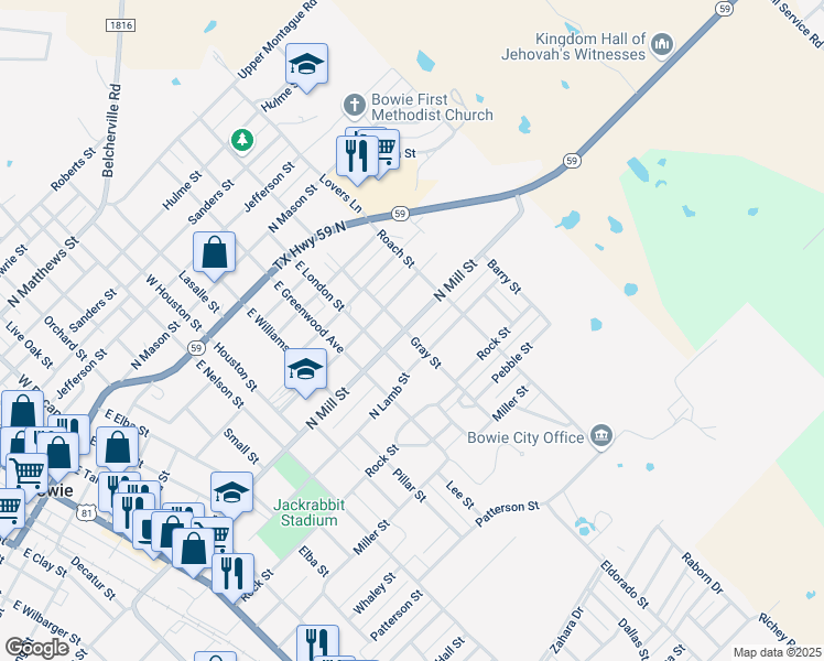map of restaurants, bars, coffee shops, grocery stores, and more near 1201 North Mill Street in Bowie