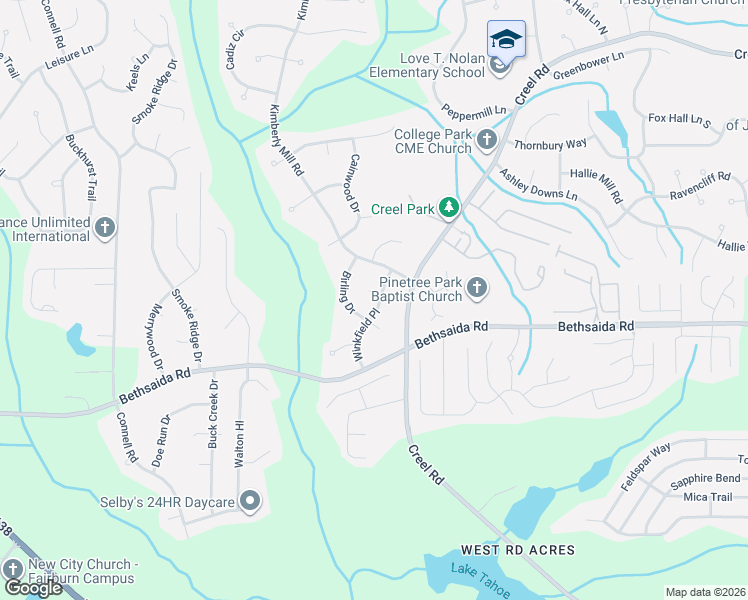 map of restaurants, bars, coffee shops, grocery stores, and more near 7030 Winkfield Place in Atlanta