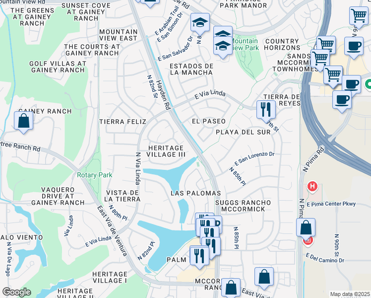 map of restaurants, bars, coffee shops, grocery stores, and more near 8204 East Del Cuarzo Drive in Scottsdale