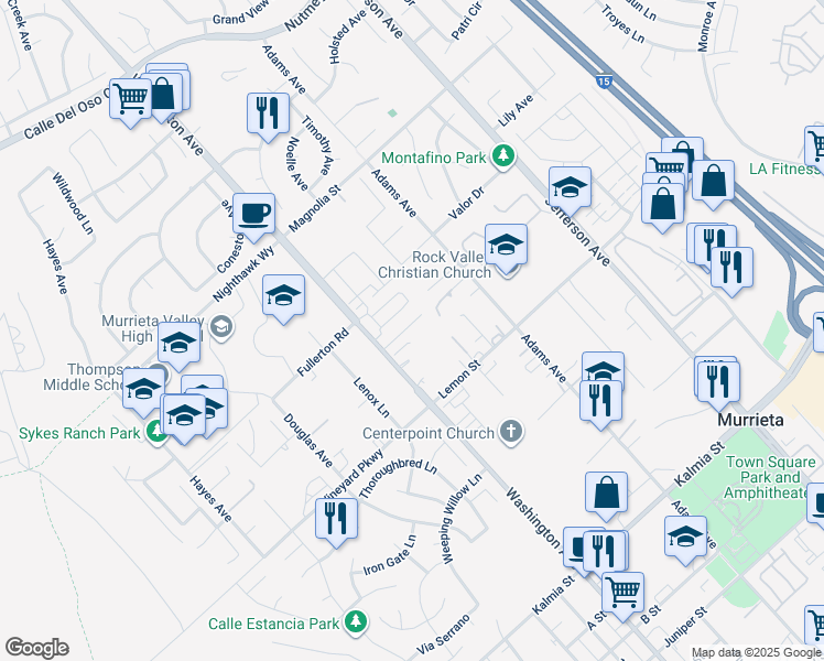 map of restaurants, bars, coffee shops, grocery stores, and more near 41900 Davenport Way in Murrieta