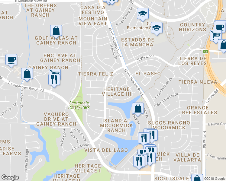 map of restaurants, bars, coffee shops, grocery stores, and more near 8162 East Del Caverna Drive in Scottsdale