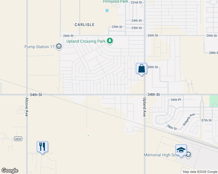 map of restaurants, bars, coffee shops, grocery stores, and more near 3201-3299 Viola Avenue in Lubbock