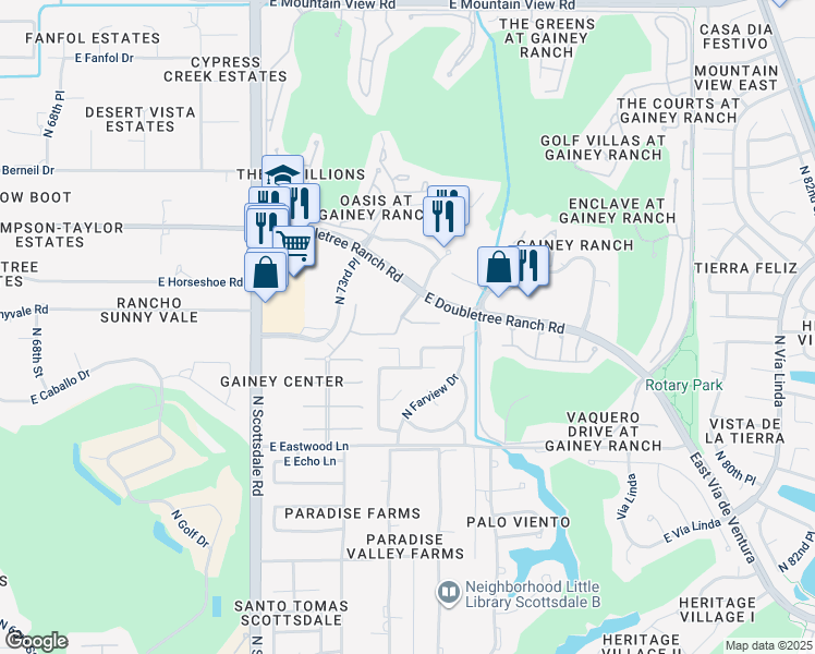 map of restaurants, bars, coffee shops, grocery stores, and more near 7503 East Sunnyvale Drive in Scottsdale