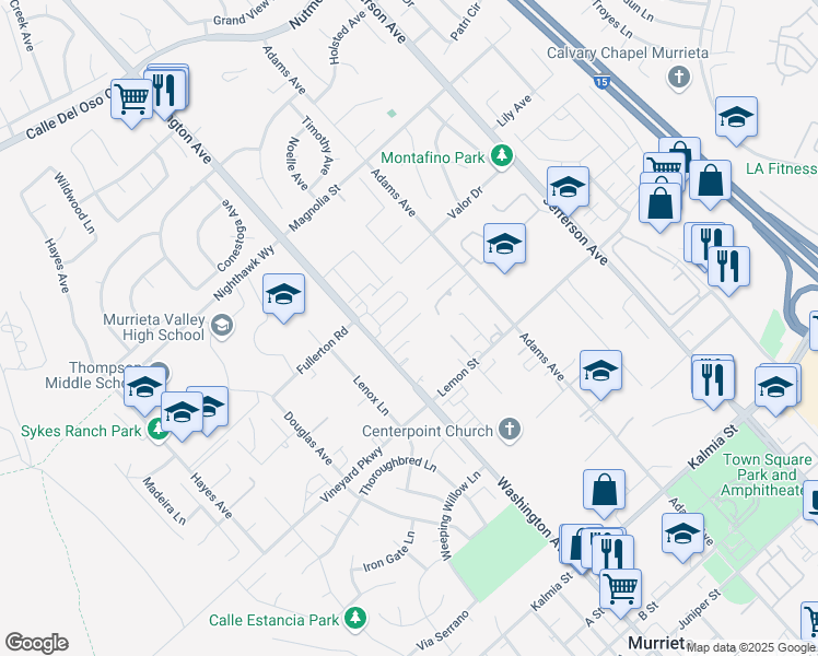 map of restaurants, bars, coffee shops, grocery stores, and more near 41900 Davenport Way in Murrieta
