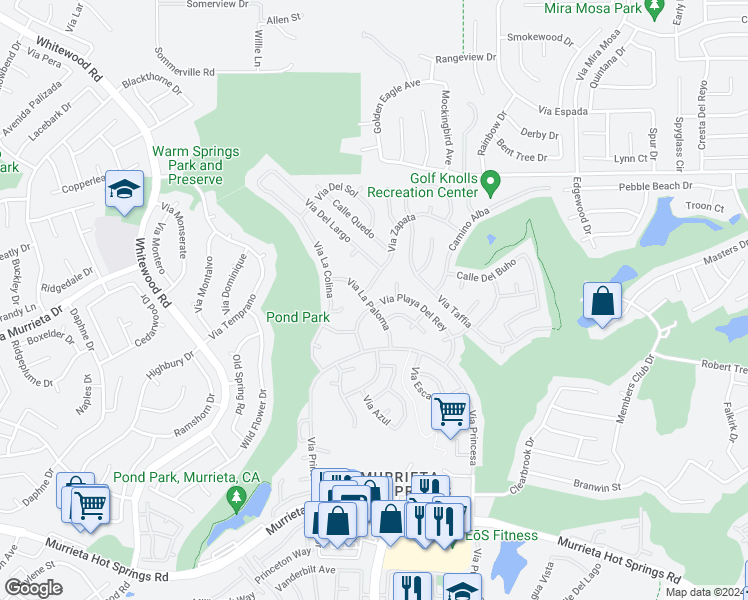 map of restaurants, bars, coffee shops, grocery stores, and more near 28758 Via Playa Del Rey in Murrieta