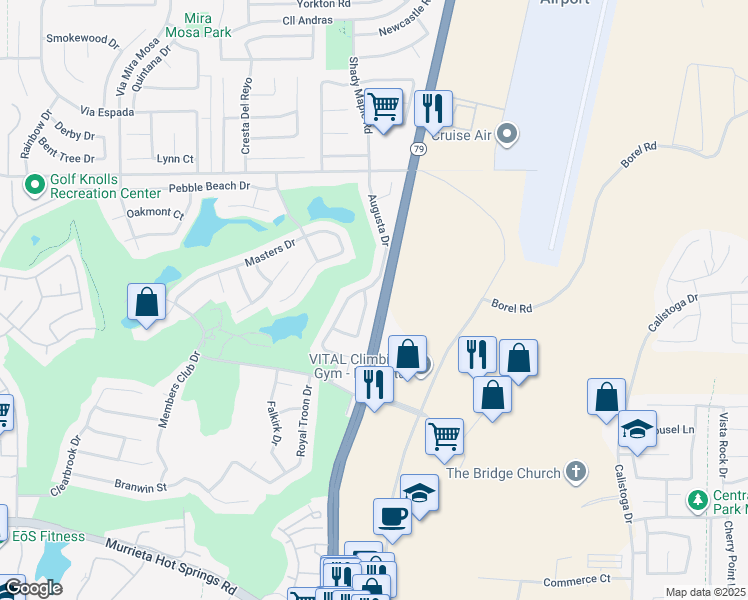 map of restaurants, bars, coffee shops, grocery stores, and more near 38254 Willowick Drive in Murrieta