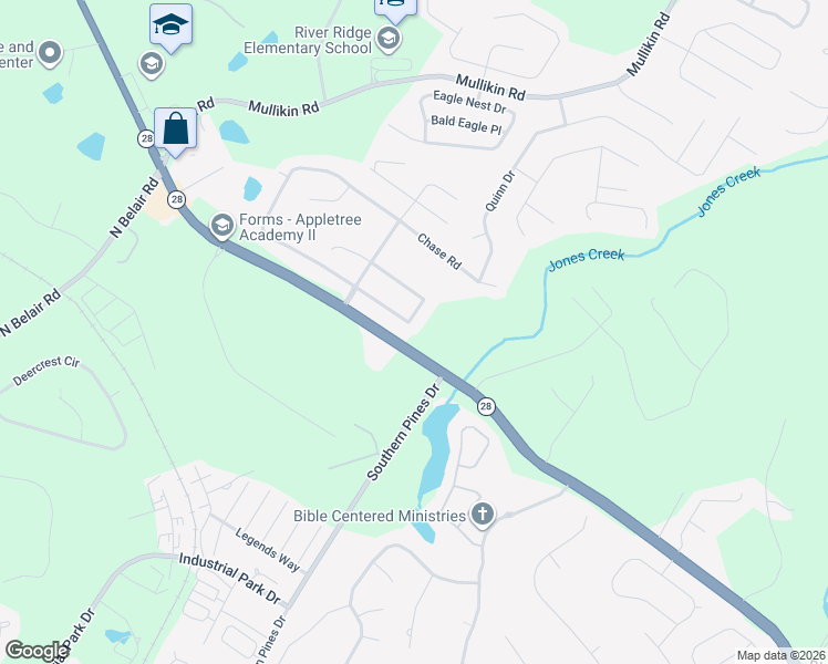 map of restaurants, bars, coffee shops, grocery stores, and more near 4198 Hedgerow Lane in Evans