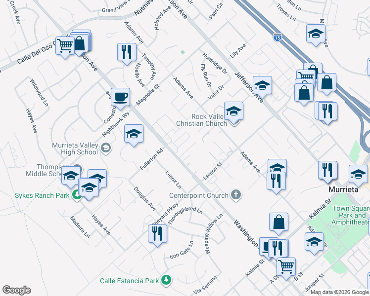 map of restaurants, bars, coffee shops, grocery stores, and more near 41925 Davenport Way in Murrieta