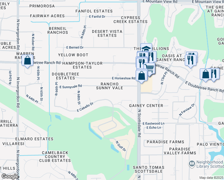 map of restaurants, bars, coffee shops, grocery stores, and more near 7001 East Sunnyvale Road in Paradise Valley
