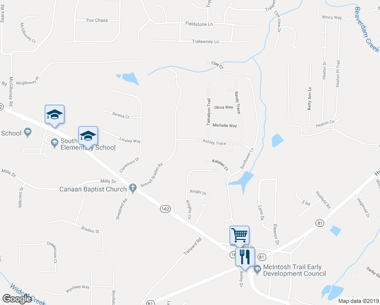 map of restaurants, bars, coffee shops, grocery stores, and more near 150 Russell Braden Road in Covington