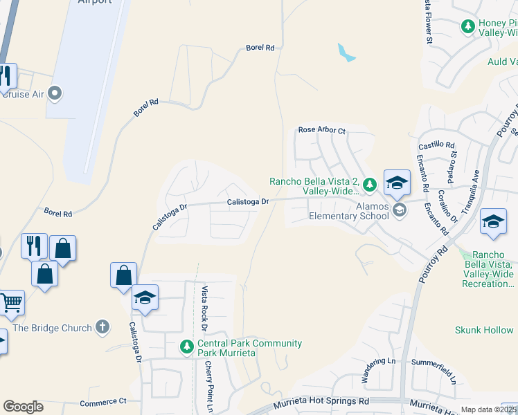 map of restaurants, bars, coffee shops, grocery stores, and more near 38704 Fairfield Heights in Murrieta