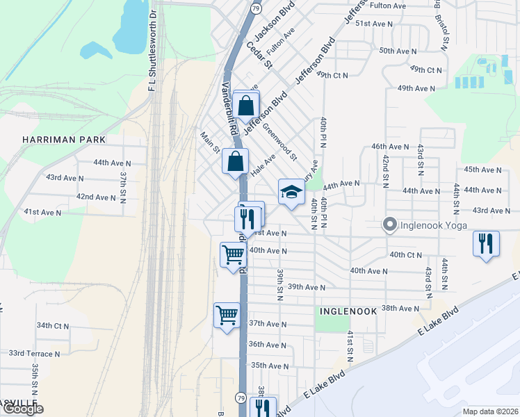 map of restaurants, bars, coffee shops, grocery stores, and more near 3811 42nd Avenue North in Birmingham