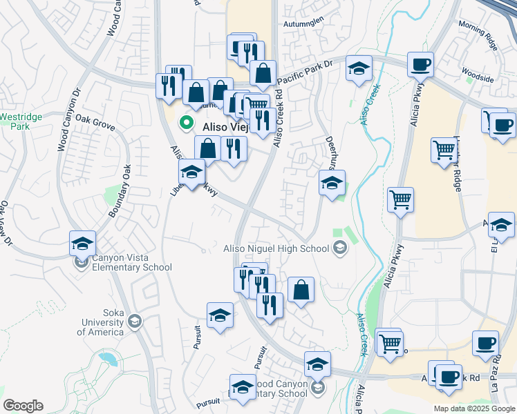 map of restaurants, bars, coffee shops, grocery stores, and more near in Aliso Viejo