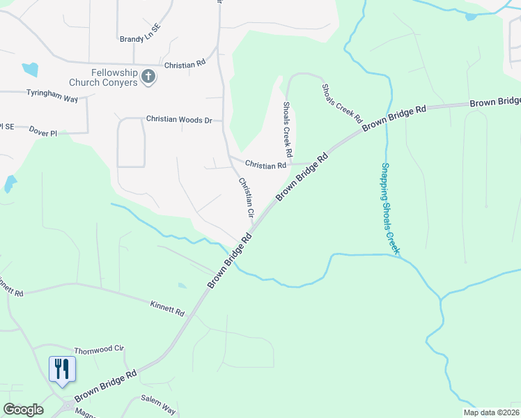 map of restaurants, bars, coffee shops, grocery stores, and more near 14142 Brown Bridge Road in Covington