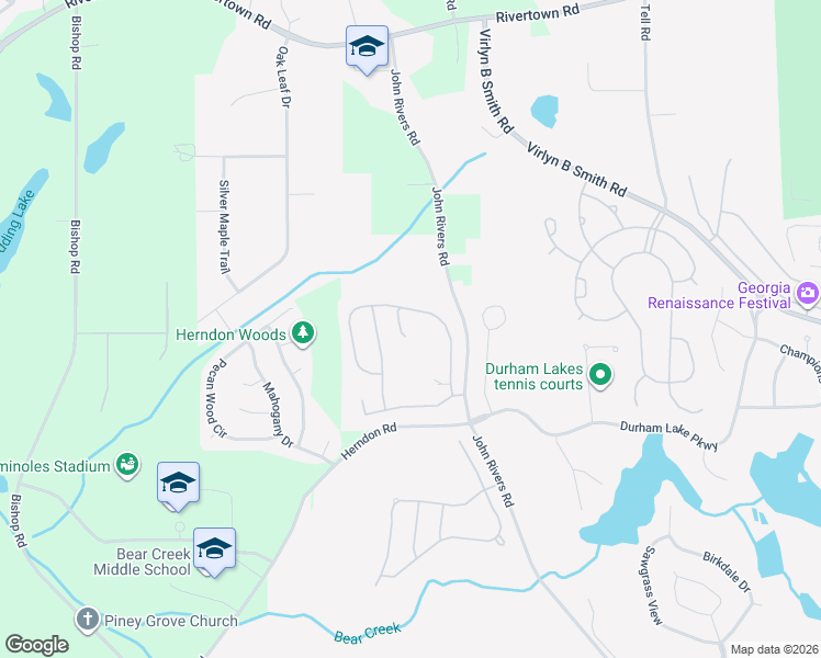 map of restaurants, bars, coffee shops, grocery stores, and more near 3065 Rivera Court in Fairburn