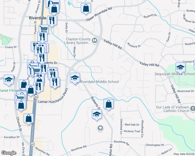 map of restaurants, bars, coffee shops, grocery stores, and more near 394 Brookview Drive in Riverdale