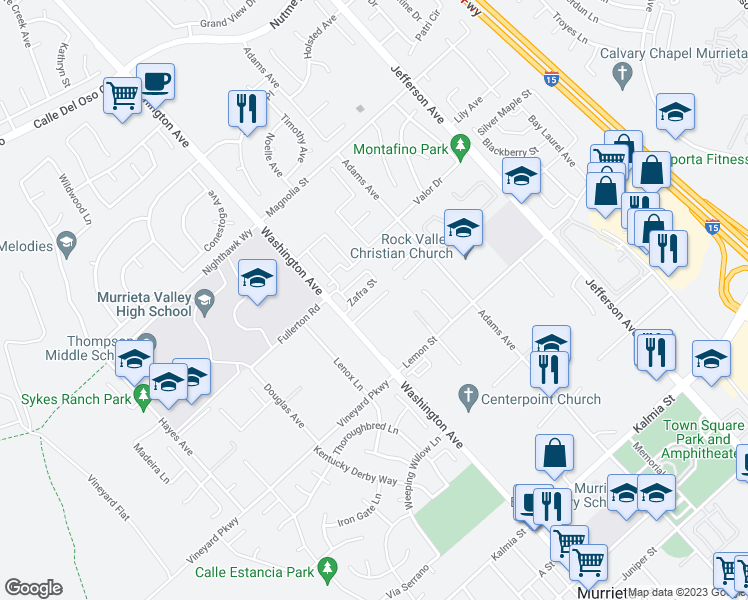 map of restaurants, bars, coffee shops, grocery stores, and more near 41905 Davenport Way in Murrieta