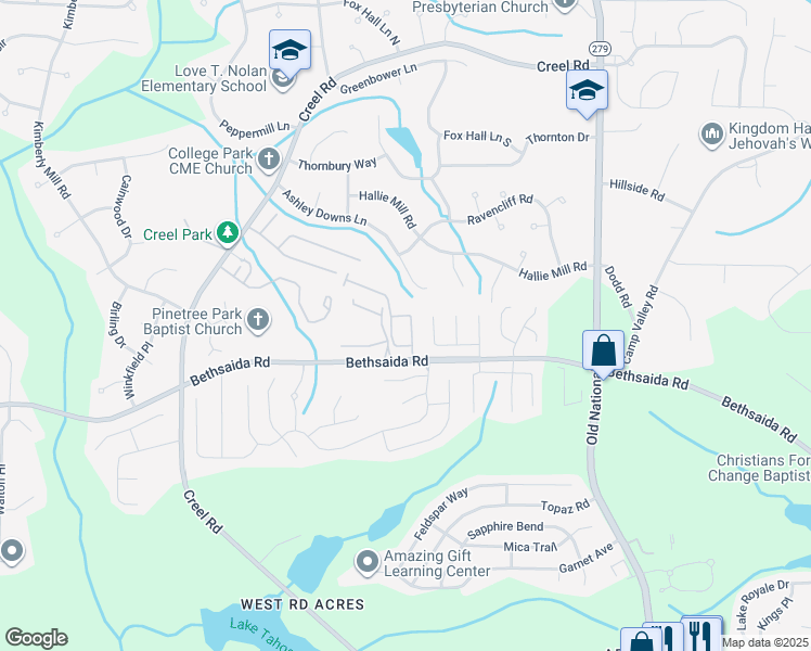 map of restaurants, bars, coffee shops, grocery stores, and more near 7055 Galloway Point in Riverdale