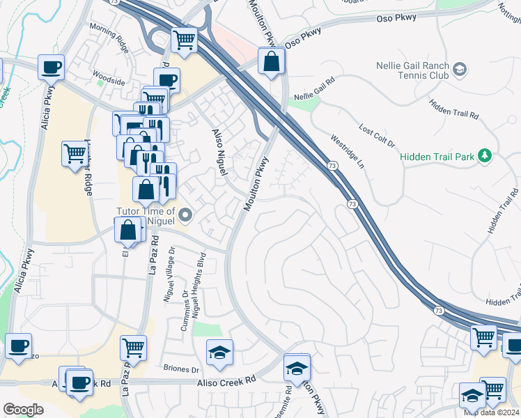 map of restaurants, bars, coffee shops, grocery stores, and more near 24565 Summerland Circle in Laguna Niguel