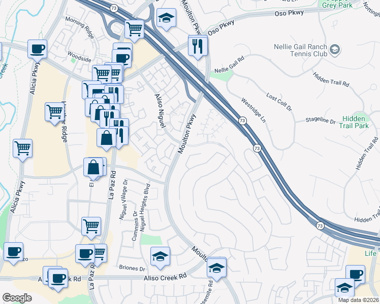 map of restaurants, bars, coffee shops, grocery stores, and more near 24565 Summerland Circle in Laguna Niguel