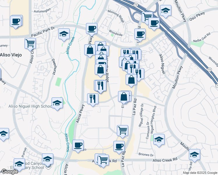 map of restaurants, bars, coffee shops, grocery stores, and more near 27278 Heather Ridge in Laguna Niguel