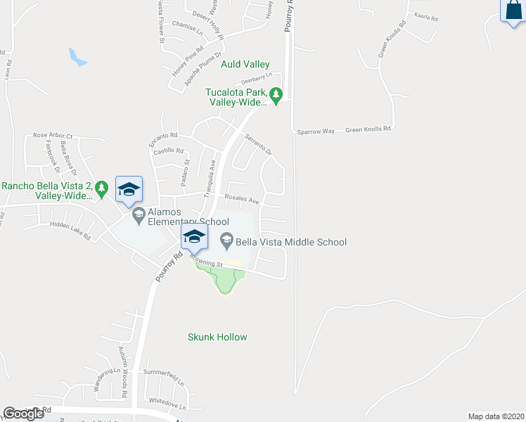 map of restaurants, bars, coffee shops, grocery stores, and more near 38272 Sevilla Avenue in Murrieta