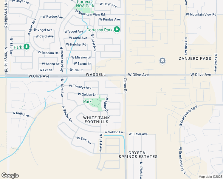 map of restaurants, bars, coffee shops, grocery stores, and more near 8819 North 180th Drive in Waddell