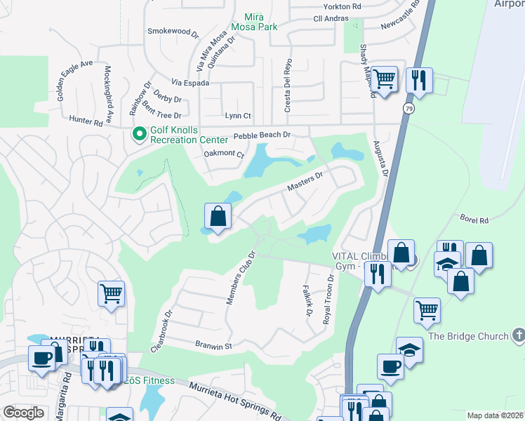 map of restaurants, bars, coffee shops, grocery stores, and more near 29456 Green Side Court in Murrieta