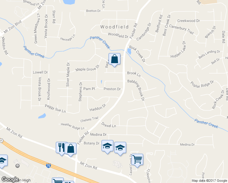 map of restaurants, bars, coffee shops, grocery stores, and more near 2955 Preston Dr in Clayton