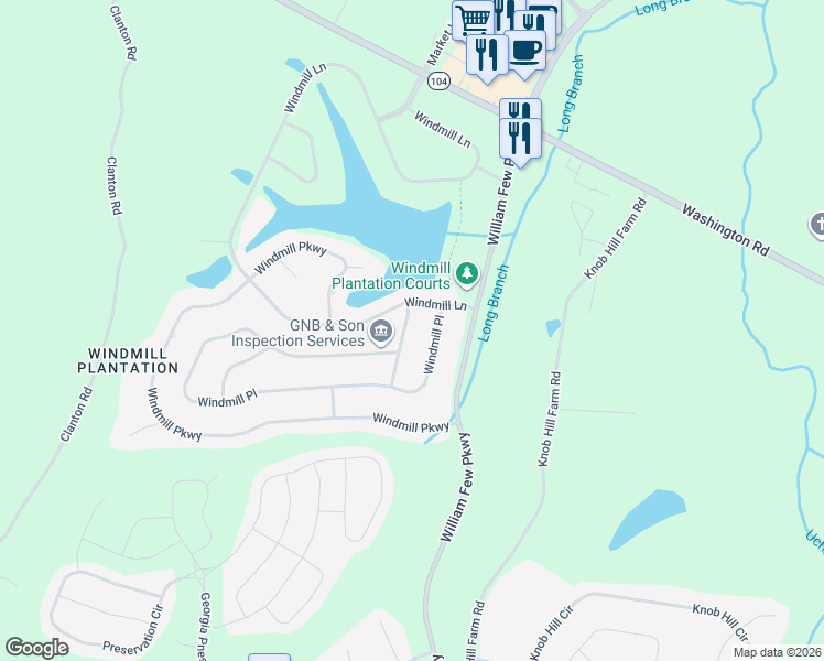 map of restaurants, bars, coffee shops, grocery stores, and more near 827 Windmill Crossing in Evans