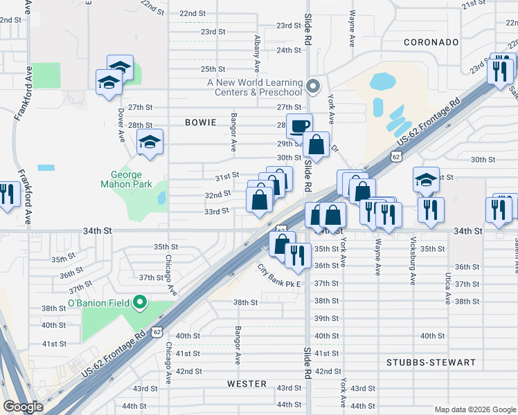 map of restaurants, bars, coffee shops, grocery stores, and more near 5260 Marsha Sharp Fwy in Lubbock