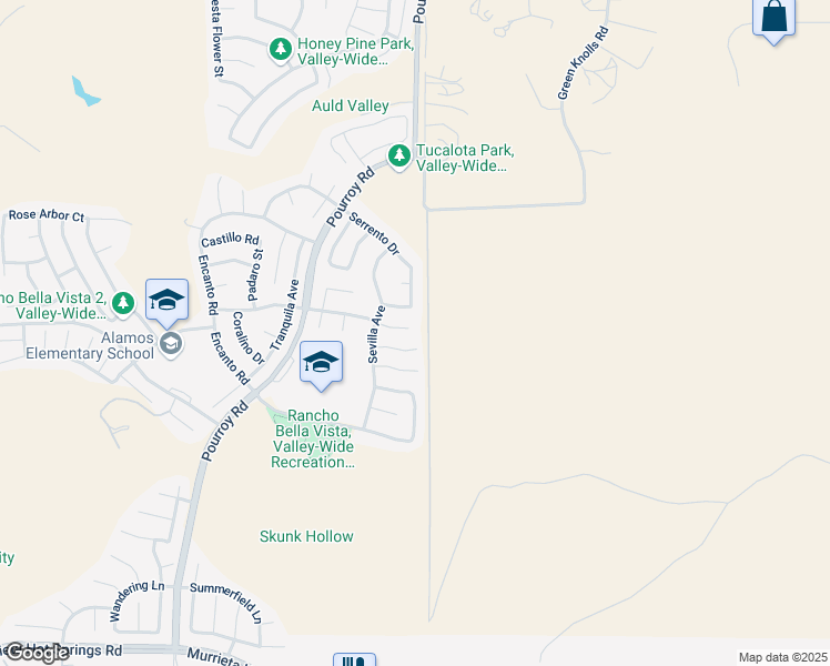 map of restaurants, bars, coffee shops, grocery stores, and more near 31968 Blanca Court in Murrieta
