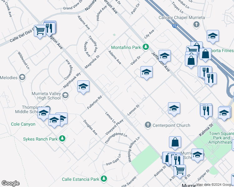 map of restaurants, bars, coffee shops, grocery stores, and more near 41900 Davenport Way in Murrieta