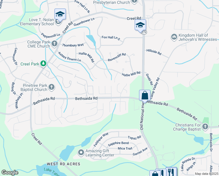 map of restaurants, bars, coffee shops, grocery stores, and more near 105 Fruitwood Trce in Riverdale