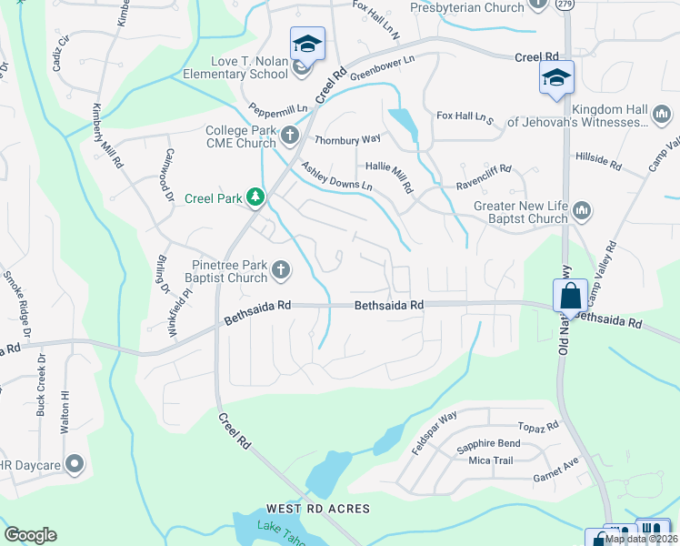 map of restaurants, bars, coffee shops, grocery stores, and more near 1811 Creel Drive in Riverdale
