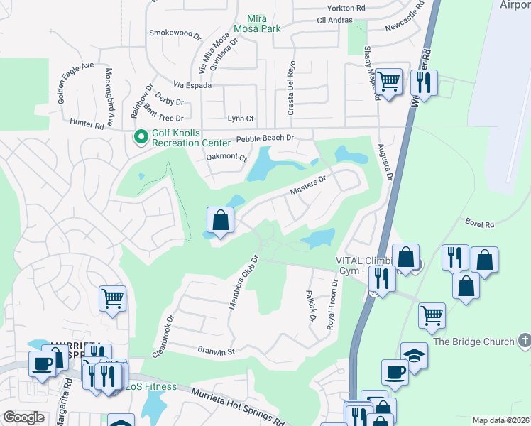 map of restaurants, bars, coffee shops, grocery stores, and more near 29456 Green Side Court in Murrieta