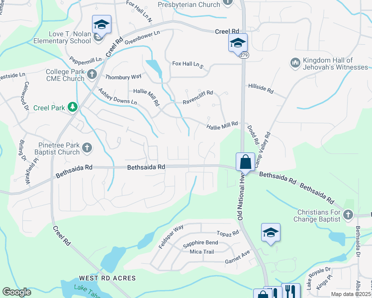 map of restaurants, bars, coffee shops, grocery stores, and more near 7000 Brentwood Court in Riverdale