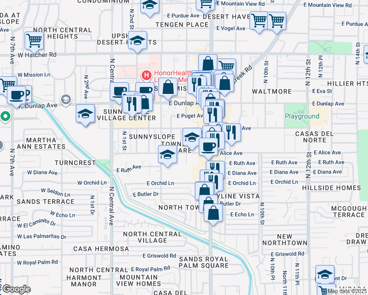 map of restaurants, bars, coffee shops, grocery stores, and more near 8621 North 3rd Street in Phoenix