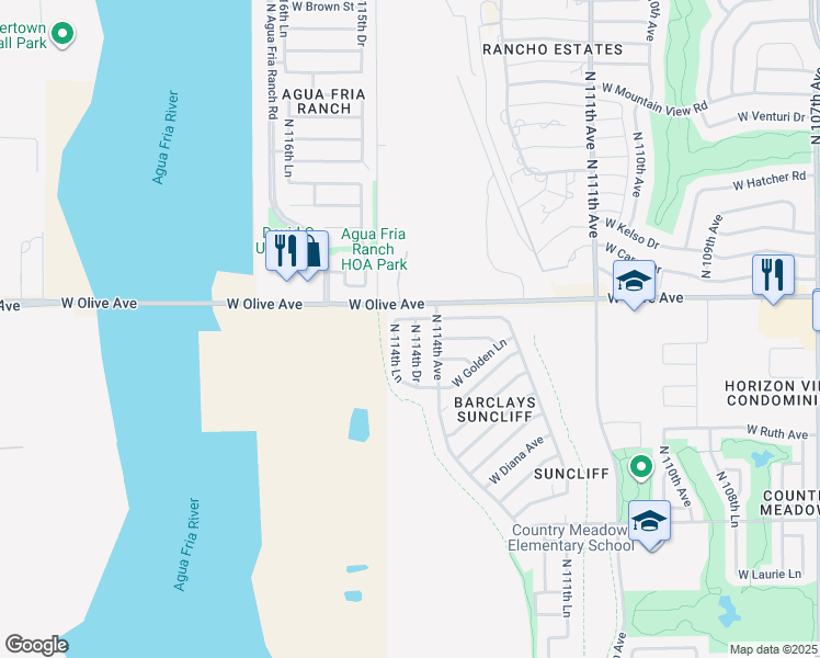 map of restaurants, bars, coffee shops, grocery stores, and more near 8902 North 114th Lane in Peoria