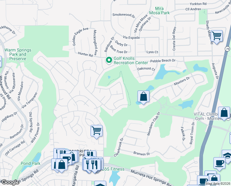 map of restaurants, bars, coffee shops, grocery stores, and more near 29118 Calle Potro in Murrieta