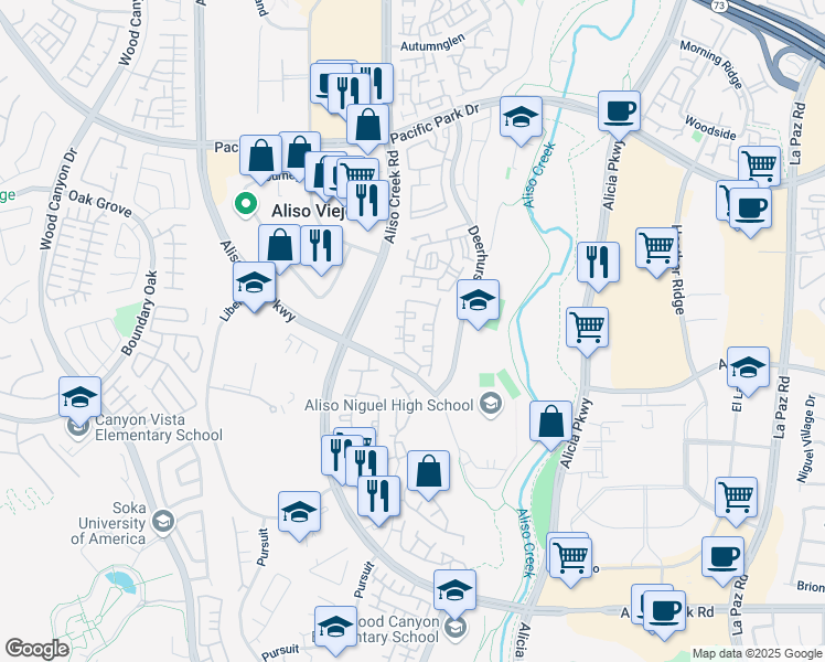 map of restaurants, bars, coffee shops, grocery stores, and more near 232 Sandcastle in Aliso Viejo