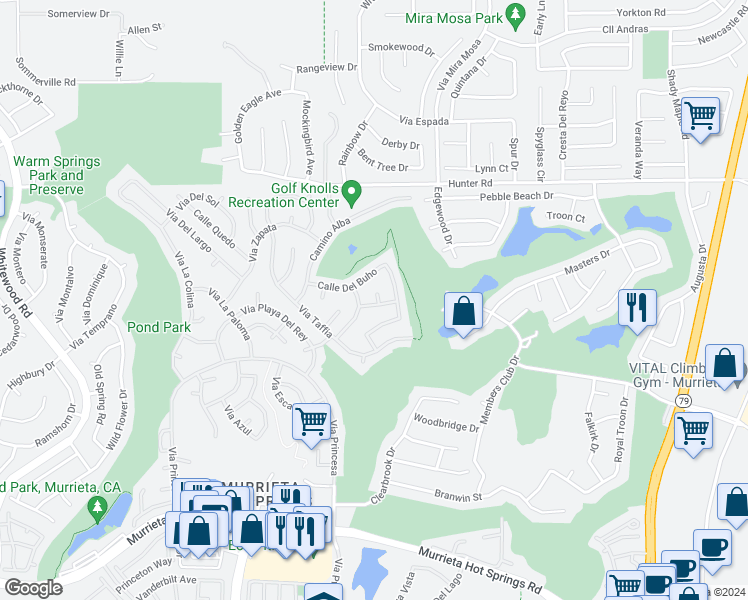 map of restaurants, bars, coffee shops, grocery stores, and more near 29118 Calle Potro in Murrieta