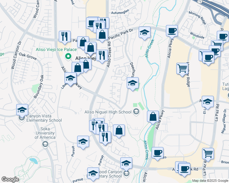 map of restaurants, bars, coffee shops, grocery stores, and more near 72 Sandcastle in Aliso Viejo