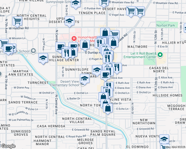 map of restaurants, bars, coffee shops, grocery stores, and more near 8621 North 3rd Street in Phoenix