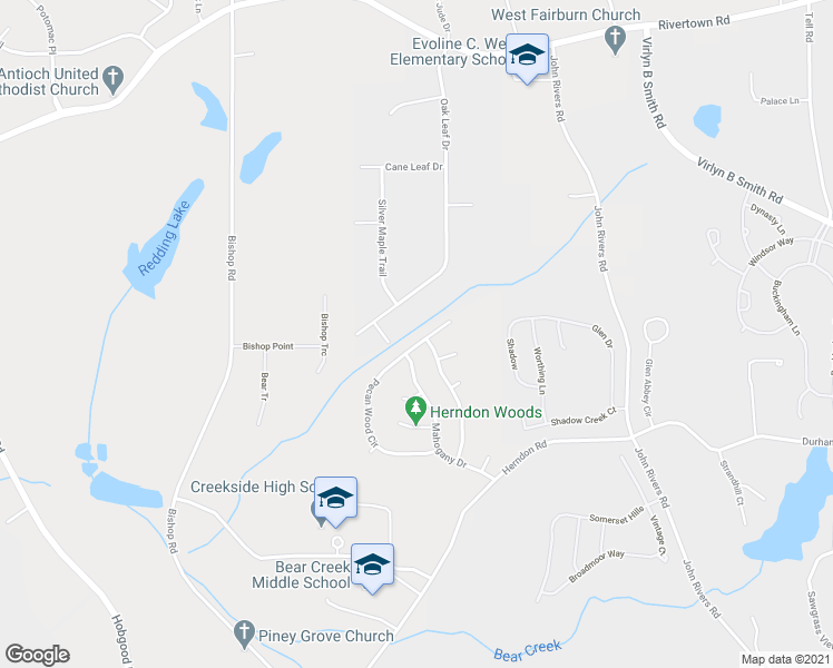 map of restaurants, bars, coffee shops, grocery stores, and more near 498 Pecan Wood Circle in Fairburn