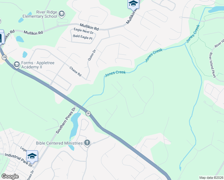 map of restaurants, bars, coffee shops, grocery stores, and more near 613 Millstone Drive in Evans